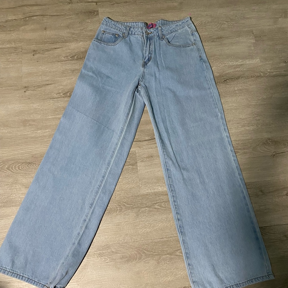 Edikted Light Blue Wide Leg Jeans low rise